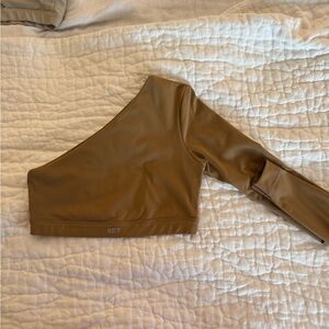 Tan One-Shoulder Crop Top